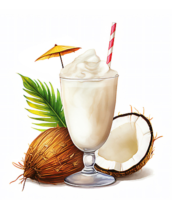JPG 일러스트 잔 수채화 주류 빨대 사람없음 여름 흰색 칵테일 코코넛 야자수잎 피나콜라다 국내일러스트 AI일러스트 AI콘텐츠 식기 계절 음료 컬러 잎 과일 파일형식