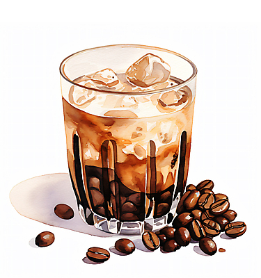 JPG 커피 일러스트 잔 수채화 주류 사람없음 갈색 원두 칵테일 깔루아밀크 국내일러스트 AI일러스트 AI콘텐츠 식기 음료 컬러 파일형식