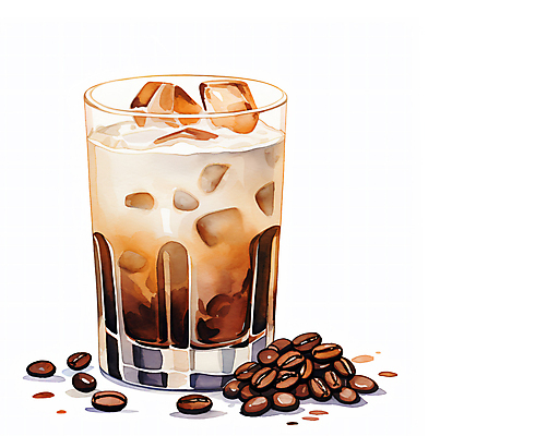 JPG 커피 일러스트 잔 수채화 주류 사람없음 갈색 원두 칵테일 깔루아밀크 국내일러스트 AI일러스트 AI콘텐츠 식기 음료 컬러 파일형식