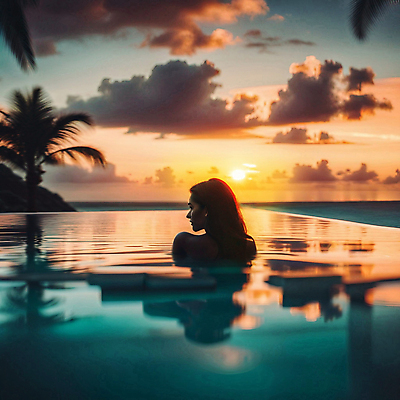 JPG 편집이미지 응시 여자 수영복 바다 야외수영장 수영장 한명 풍경 상반신 야외 야자수 태양 노을 저녁 성인여자한명만 편집실사 AI인물포토 AI콘텐츠 자연요소 나무 1 시선 옷 사람 야간 CG 여자한명만 성인여자만 파일형식 AI포토