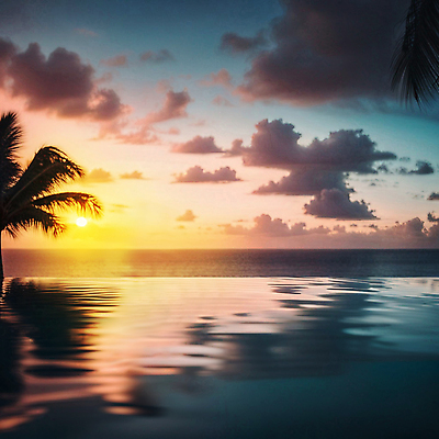 JPG 편집이미지 바다 하늘 야외수영장 수영장 풍경 해변 사람없음 야외 야자수 태양 반사 노을 편집실사 AI포토 AI콘텐츠 자연요소 나무 CG 파일형식