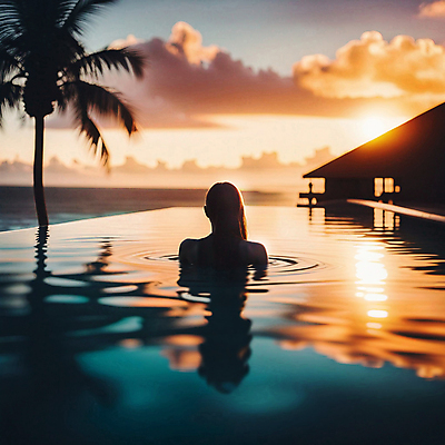 JPG 편집이미지 여자 수영복 바다 하늘 야외수영장 수영장 한명 풍경 상반신 성인 해변 야외 뒷모습 야자수 햇빛 반사 노을 성인여자한명만 편집실사 AI인물포토 AI콘텐츠 자연요소 나무 1 옷 뷰포인트 사람 태양 CG 여자한명만 성인여자만 파일형식 AI포토