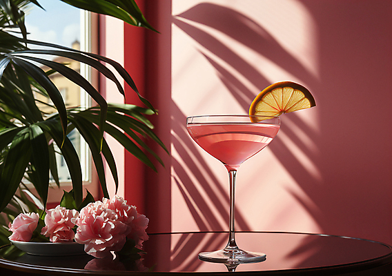 JPG 편집이미지 꽃 음료 분홍색 잎 그림자 사람없음 여름 칵테일 풀 디지털합성 편집소스 편집실사 AI포토 AI콘텐츠 식물 계절 컬러 주류 CG 파일형식