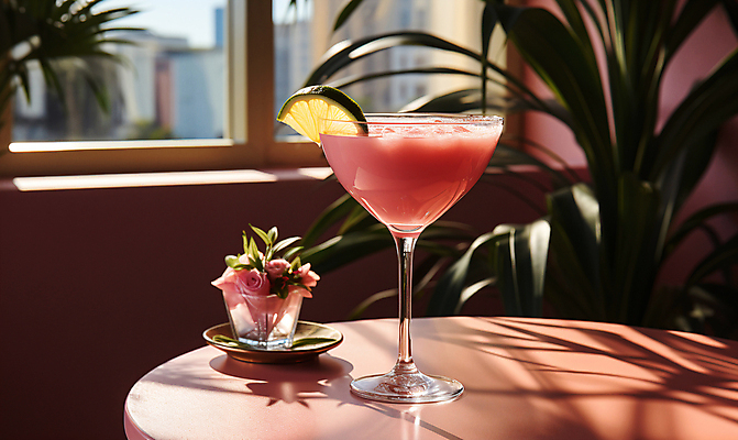 JPG 편집이미지 음료 분홍색 잎 그림자 사람없음 여름 칵테일 풀 디지털합성 편집소스 편집실사 AI포토 AI콘텐츠 식물 계절 컬러 주류 CG 파일형식