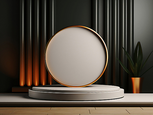 JPG 편집이미지 화분 사람없음 3D 공간 원형 심플 단상 포디움 편집소스 미니멀 편집3D AI컴퓨터그래픽 AI콘텐츠 도형 무대 디지털합성 파일형식