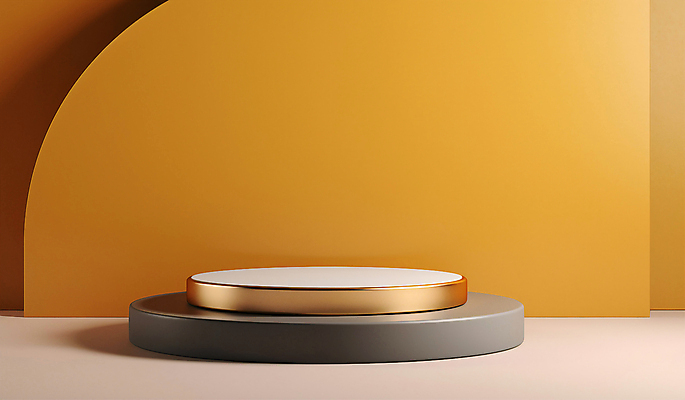 JPG 편집이미지 사람없음 노란색 3D 공간 심플 광택 단상 포디움 편집소스 미니멀 편집3D AI컴퓨터그래픽 AI콘텐츠 컬러 무대 디지털합성 파일형식