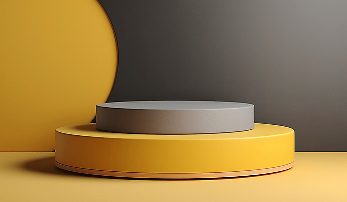 JPG 편집이미지 사람없음 노란색 3D 공간 회색 심플 단상 포디움 편집소스 미니멀 편집3D AI컴퓨터그래픽 AI콘텐츠 컬러 무대 디지털합성 파일형식