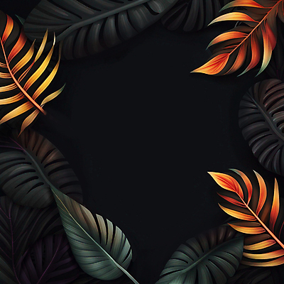 JPG 식물 일러스트 나뭇잎 프레임 사람없음 검은색 열대식물 카피스페이스 트로피컬아트 국내일러스트 AI일러스트 AI콘텐츠 컬러 잎 공백 그림 파일형식