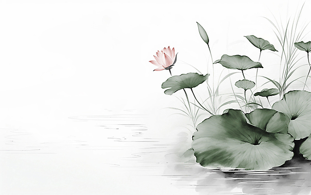 JPG 일러스트 자연 붓터치 연꽃 수묵화 풍경 사람없음 연못 동양화 연잎 번짐 국내일러스트 AI일러스트 AI콘텐츠 꽃 잎 미술 생태계 파일형식 효과