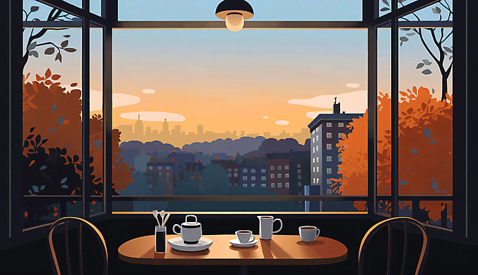 JPG 구름 식기 단풍 의자 일러스트 창문 탁자 하늘 단풍나무 주전자 조명 풍경 사람없음 건물 가을풍경 일몰 카페 가을 도시 커피잔 찻잔 창틀 창밖 국내일러스트 AI일러스트 AI콘텐츠 자연요소 나무 건축물 계절 커피 가구 잎 주방용품 잔 노을 상점 파일형식 가을_계절