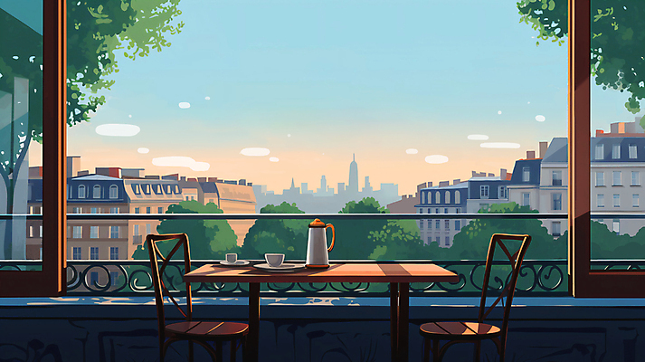 JPG 나무 구름 의자 일러스트 탁자 하늘 주전자 나뭇잎 주택 풍경 사람없음 건물 마을 카페 도시 커피잔 찻잔 창틀 창밖 국내일러스트 AI일러스트 AI콘텐츠 자연요소 식물 건축물 커피 가구 잎 창문 주방용품 잔 상점 파일형식