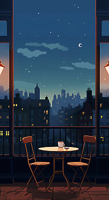 JPG 구름 야경 의자 일러스트 창문 난간 탁자 밤하늘 조명 사람없음 건물 마을 어둠 카페 머그컵 도시 초승달 커피잔 창틀 창밖 국내일러스트 AI일러스트 AI콘텐츠 자연요소 건축물 커피 가구 하늘 잔 컵 상점 달 야간 파일형식 풍경_경치
