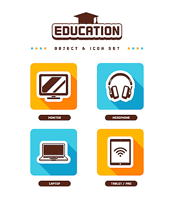 아이콘 교육 하늘색 사람없음 노트북 전자제품 태블릿 노란색 사각형 모니터 헤드폰 오브젝트 와이파이 2D아이콘 AI파일 도형 컬러 음향기기 파란색 스마트기기 컴퓨터 무선인터넷 파일형식 벡터
