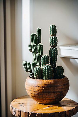 JPG 편집이미지 화분 선인장 실내 사람없음 나무탁자 선인장화분 편집실사 AI포토 AI콘텐츠 식물 탁자 내부 CG 파일형식