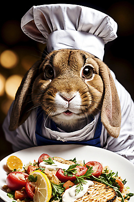 JPG 편집이미지 한마리 음식 서양음식 의인화 사람없음 요리사 토끼 신비 조리복 디지털합성 동물라이프 편집실사 AI컴퓨터그래픽 AI콘텐츠 동물 직업 1 라이프스타일 컨셉 유니폼 포유류 반려동물 CG 파일형식