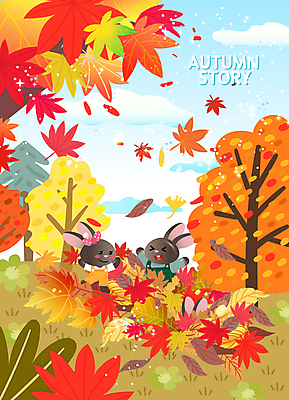 구름 단풍 낙엽 두마리 일러스트 하늘 휴식 미소 초원 사람없음 가을풍경 만세 가을 토끼 즐거움 토끼캐릭터 은행잎 힐링 가을여행 무더기 흑토끼 국내일러스트 AI파일 자연요소 계절 감정 동물캐릭터 여행 컨셉 잎 2 포유류 모션 표정 풍경 반려동물 파일형식 벡터 가을_계절