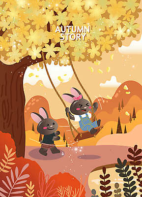 나무 구름 단풍 낙엽 두마리 일러스트 휴식 산 서기 앉기 사람없음 가을풍경 주황색 가을 토끼 풀 밀기 즐거움 그네 토끼캐릭터 힐링 그네타기 가을여행 흑토끼 국내일러스트 AI파일 자연요소 식물 계절 감정 컬러 동물캐릭터 여행 컨셉 잎 2 포유류 모션 놀이 풍경 반려동물 파일형식 벡터 가을_계절