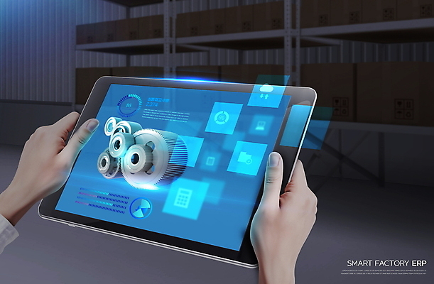 PSD 편집이미지 손 공장 선반 관리 들기 신체부위 상자 태블릿 정보 스마트 분석 톱니바퀴 물류 홀로그램 AI_인공지능 이미지편집 가구 컨셉 공업 모션 사람 전자제품 스마트기기 파일형식