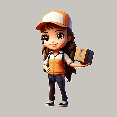 전신 PSD 편집이미지 여자 허리손 유니폼 3D캐릭터 한명 서기 들기 성인 3D 주황색 택배기사 배송 택배 택배상자 성인여자한명만 편집3D 캐릭터 1 옷 컬러 포즈 모션 사람 상자 운송업 배달원 디지털합성 여자한명만 성인여자만 파일형식