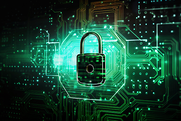 JPG 편집이미지 자물쇠 사람없음 초록색 빛 반짝임 디지털 보호 사이버 스마트 보안 전자회로 이미지편집 편집실사 AI컴퓨터그래픽 AI콘텐츠 컬러 컨셉 모션 안전 회로판 CG 파일형식