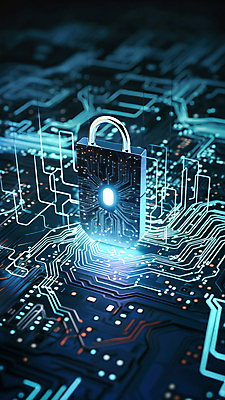 JPG 편집이미지 자물쇠 사람없음 빛 반짝임 디지털 보호 남색 사이버 스마트 보안 전자회로 이미지편집 편집실사 AI컴퓨터그래픽 AI콘텐츠 컬러 컨셉 모션 안전 회로판 CG 파일형식