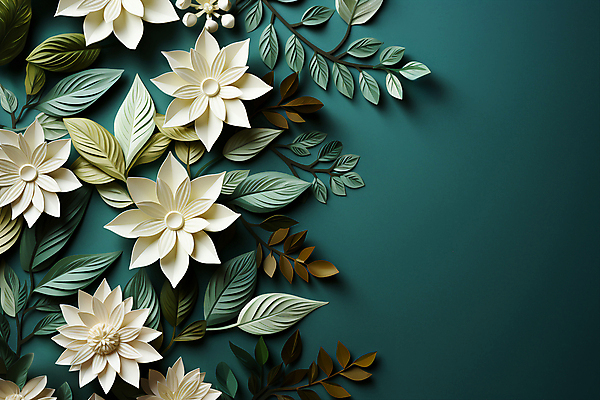 JPG 편집이미지 꽃 잎 나뭇잎 사람없음 풀 디지털합성 청록색 카피스페이스 편집실사 AI포토 AI콘텐츠 식물 컬러 공백 CG 파일형식