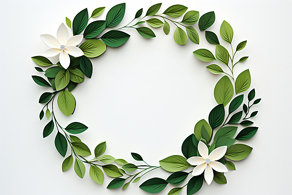 JPG 편집이미지 꽃 잎 나뭇잎 프레임 사람없음 초록색 흰색 원형 풀 디지털합성 편집실사 AI포토 AI콘텐츠 도형 식물 컬러 CG 파일형식