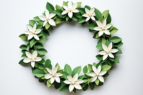 JPG 편집이미지 꽃 잎 나뭇잎 프레임 사람없음 초록색 흰색 원형 풀 디지털합성 편집실사 AI포토 AI콘텐츠 도형 식물 컬러 CG 파일형식