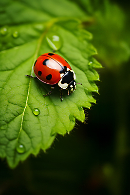 JPG 편집이미지 한마리 곤충 자연 나뭇잎 사람없음 물방울 이슬 무당벌레 편집실사 AI포토 AI콘텐츠 동물 1 잎 CG 생태계 파일형식