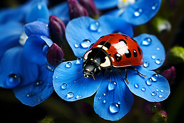 JPG 편집이미지 한마리 꽃 곤충 자연 사람없음 물방울 이슬 무당벌레 편집실사 AI포토 AI콘텐츠 식물 동물 1 CG 생태계 파일형식