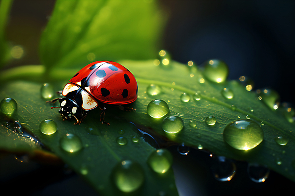 JPG 편집이미지 한마리 곤충 자연 나뭇잎 사람없음 물방울 이슬 무당벌레 편집실사 AI포토 AI콘텐츠 동물 1 잎 CG 생태계 파일형식