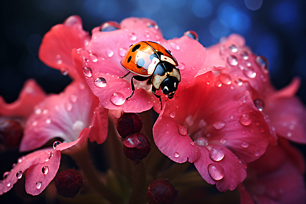 JPG 편집이미지 한마리 꽃 곤충 자연 사람없음 물방울 이슬 무당벌레 편집실사 AI포토 AI콘텐츠 식물 동물 1 CG 생태계 파일형식