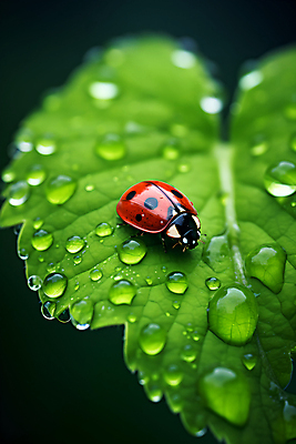 JPG 편집이미지 한마리 곤충 자연 나뭇잎 사람없음 물방울 이슬 무당벌레 편집실사 AI포토 AI콘텐츠 동물 1 잎 CG 생태계 파일형식
