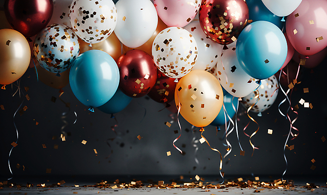 JPG 편집이미지 사람없음 그래픽 컬러풀 파티 축하 생일파티 디지털합성 파티용품 꽃가루 풍선 편집소스 편집실사 AI포토 AI콘텐츠 컬러 컨셉 이벤트 생일 가루 CG 이벤트용품 파일형식