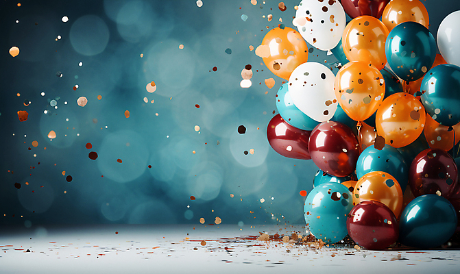 JPG 편집이미지 사람없음 그래픽 컬러풀 파티 축하 생일파티 디지털합성 파티용품 보케 꽃가루 풍선 편집소스 편집실사 AI포토 AI콘텐츠 컬러 컨셉 이벤트 생일 가루 CG 이벤트용품 파일형식