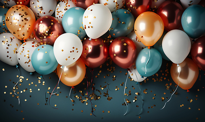 JPG 편집이미지 사람없음 그래픽 컬러풀 파티 축하 생일파티 디지털합성 파티용품 꽃가루 풍선 편집소스 편집실사 AI포토 AI콘텐츠 컬러 컨셉 이벤트 생일 가루 CG 이벤트용품 파일형식