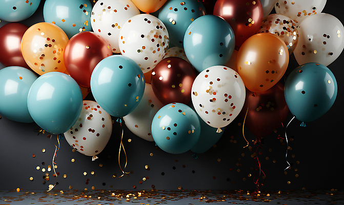 JPG 편집이미지 사람없음 그래픽 컬러풀 파티 축하 생일파티 디지털합성 파티용품 꽃가루 풍선 편집소스 편집실사 AI포토 AI콘텐츠 컬러 컨셉 이벤트 생일 가루 CG 이벤트용품 파일형식