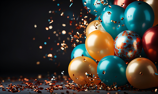 JPG 편집이미지 사람없음 그래픽 컬러풀 파티 축하 생일파티 디지털합성 파티용품 꽃가루 풍선 편집소스 편집실사 AI포토 AI콘텐츠 컬러 컨셉 이벤트 생일 가루 CG 이벤트용품 파일형식