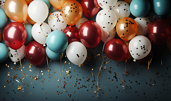 JPG 편집이미지 사람없음 그래픽 컬러풀 파티 축하 생일파티 디지털합성 파티용품 꽃가루 풍선 편집소스 편집실사 AI포토 AI콘텐츠 컬러 컨셉 이벤트 생일 가루 CG 이벤트용품 파일형식