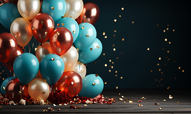 JPG 편집이미지 사람없음 그래픽 컬러풀 파티 축하 생일파티 디지털합성 파티용품 꽃가루 풍선 편집소스 편집실사 AI포토 AI콘텐츠 컬러 컨셉 이벤트 생일 가루 CG 이벤트용품 파일형식