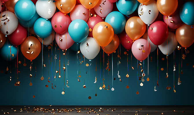 JPG 편집이미지 사람없음 그래픽 컬러풀 파티 축하 생일파티 디지털합성 파티용품 꽃가루 풍선 편집소스 편집실사 AI포토 AI콘텐츠 컬러 컨셉 이벤트 생일 가루 CG 이벤트용품 파일형식