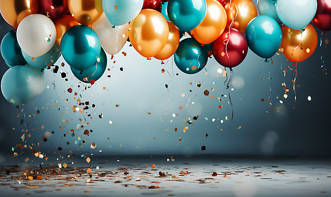 JPG 편집이미지 사람없음 그래픽 컬러풀 파티 축하 생일파티 디지털합성 파티용품 꽃가루 풍선 편집소스 편집실사 AI포토 AI콘텐츠 컬러 컨셉 이벤트 생일 가루 CG 이벤트용품 파일형식