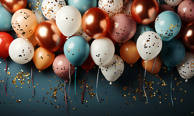 JPG 편집이미지 사람없음 그래픽 컬러풀 파티 축하 생일파티 디지털합성 파티용품 꽃가루 풍선 편집소스 편집실사 AI포토 AI콘텐츠 컬러 컨셉 이벤트 생일 가루 CG 이벤트용품 파일형식