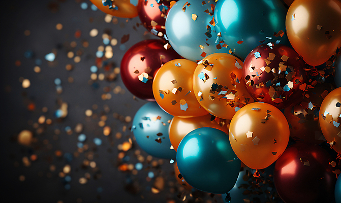 JPG 편집이미지 사람없음 그래픽 컬러풀 파티 축하 생일파티 디지털합성 파티용품 꽃가루 풍선 편집소스 편집실사 AI포토 AI콘텐츠 컬러 컨셉 이벤트 생일 가루 CG 이벤트용품 파일형식