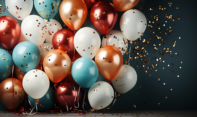 JPG 편집이미지 사람없음 그래픽 컬러풀 파티 축하 생일파티 디지털합성 파티용품 꽃가루 풍선 편집소스 편집실사 AI포토 AI콘텐츠 컬러 컨셉 이벤트 생일 가루 CG 이벤트용품 파일형식