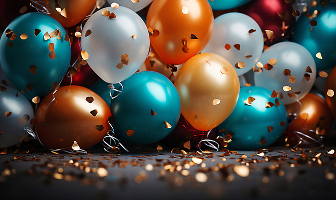 JPG 편집이미지 사람없음 그래픽 컬러풀 파티 축하 생일파티 디지털합성 파티용품 꽃가루 풍선 편집소스 편집실사 AI포토 AI콘텐츠 컬러 컨셉 이벤트 생일 가루 CG 이벤트용품 파일형식