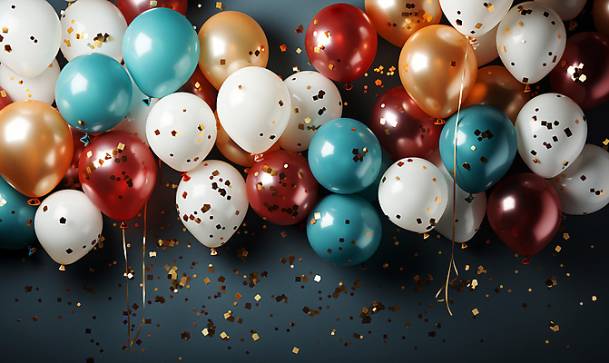 JPG 편집이미지 사람없음 그래픽 컬러풀 파티 축하 생일파티 디지털합성 파티용품 꽃가루 풍선 편집소스 편집실사 AI포토 AI콘텐츠 컬러 컨셉 이벤트 생일 가루 CG 이벤트용품 파일형식