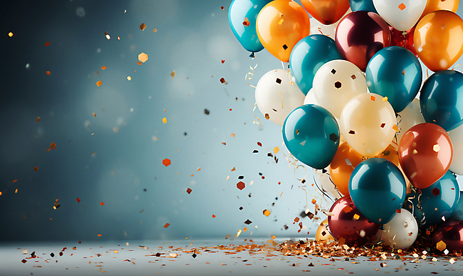 JPG 편집이미지 사람없음 그래픽 컬러풀 파티 축하 생일파티 디지털합성 파티용품 꽃가루 풍선 편집소스 편집실사 AI포토 AI콘텐츠 컬러 컨셉 이벤트 생일 가루 CG 이벤트용품 파일형식