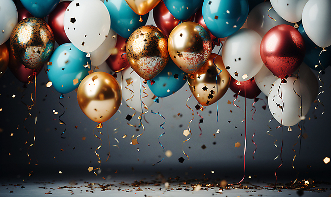 JPG 편집이미지 사람없음 그래픽 컬러풀 파티 축하 생일파티 디지털합성 파티용품 꽃가루 풍선 편집소스 편집실사 AI포토 AI콘텐츠 컬러 컨셉 이벤트 생일 가루 CG 이벤트용품 파일형식