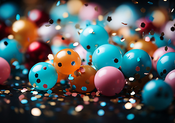 JPG 편집이미지 사람없음 그래픽 컬러풀 파티 축제 축하 생일파티 디지털합성 파티용품 꽃가루 풍선 편집소스 편집실사 AI포토 AI콘텐츠 컬러 컨셉 이벤트 생일 가루 CG 이벤트용품 파일형식